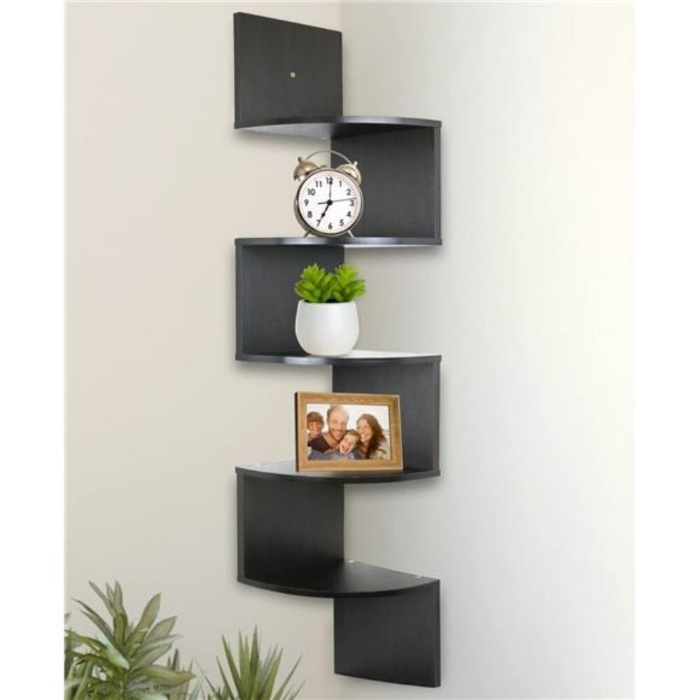 5 Tier Wall Mount Corner Shelves Espresso Finish , 7.75" L x 7.75" W x 48.5" H.